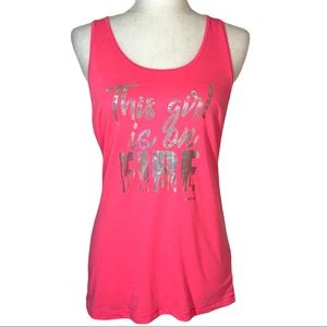 Reebok This Girl Is On Fire Silver Iridescent Graphic Pink Open Back Tank Small